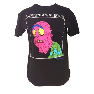 SMALL Rick & Morty Awwwww ... B!tch T-shirt black Cartoon network tv show merch